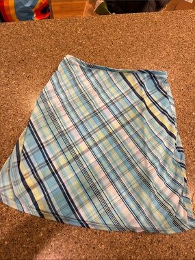 Express Blue Plaid Circle Skirt with Yellow & Navy Stripes